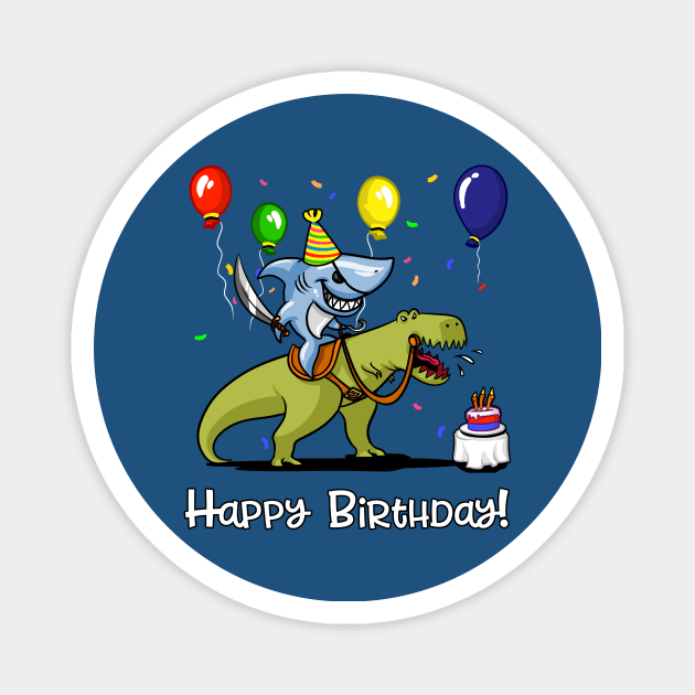 Birthday Shark Riding Dinosaur Magnet by underheaven